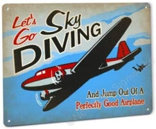 Skydiving Sign Funny Metal Airplane Decor Only Made in The USA
