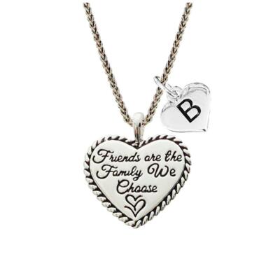 Custom Friends are the Family We Choose Silver Heart Necklace Jewelry Initial