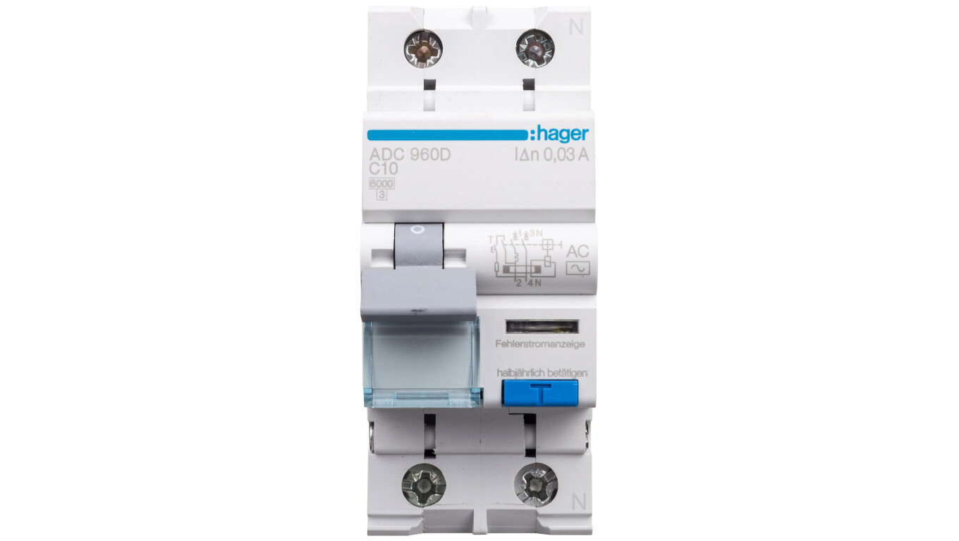 Residual overcurrent circuit breaker 2P 10A C 0.03A type AC ADC960D /T2UK