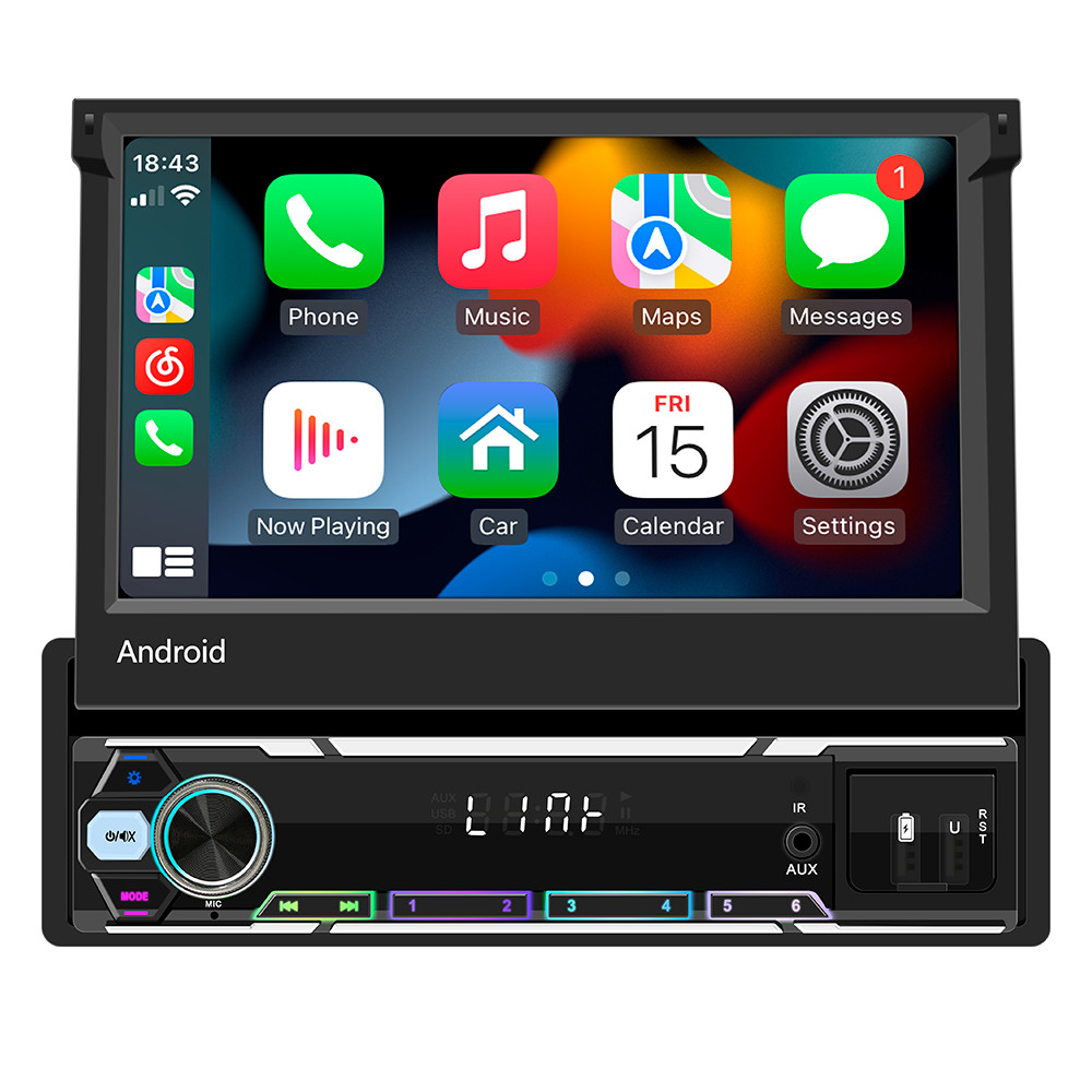 1 DIN Car Stereo with GPS Navigation Bluetooth MP5 Player CarPlay Mirror Link