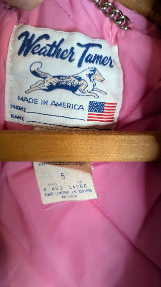 Vintage 80s Girls Weather Tamer Coat Jacket Heart Buttons Size 5 Pink Green Teal - Image 4 of 4