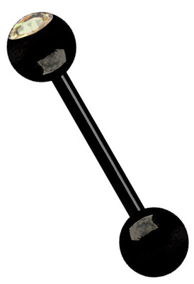Piercing Schmuck Zungen Stab Barbell 1,6mm schwarz mit einer 6mm Zirkonia Kugel