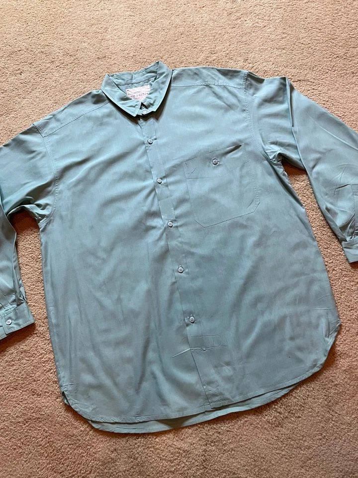 Vintage French Connection Minimalist Tab Loop Collar Green Button Up Shirt Large - Image 4 of 4
