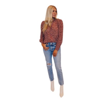 Ba&sh Pabi Printed Ruffle Neck Button Up Blouse Size M