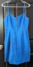 UO Urban Outfitters Cope Blue Linen L Dress Large Pockets EUC