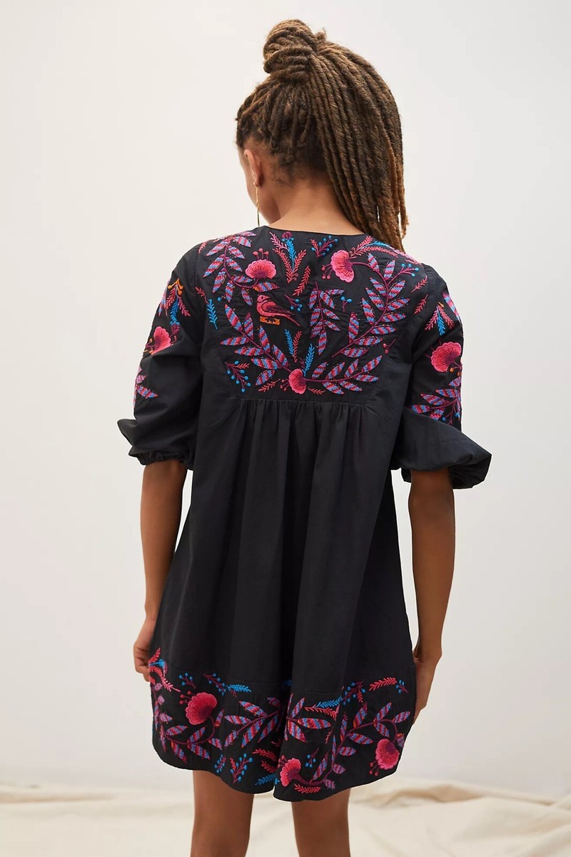 green emerald velvet dress Maeve Anthropologie Embroidered Tiered Tunic Dress – White Chocolate Couture main image 0