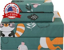 Twin Size Sabanas Juego De 3 PCSRopa Cama Para Ni os, Bosque De Animales Verdes.