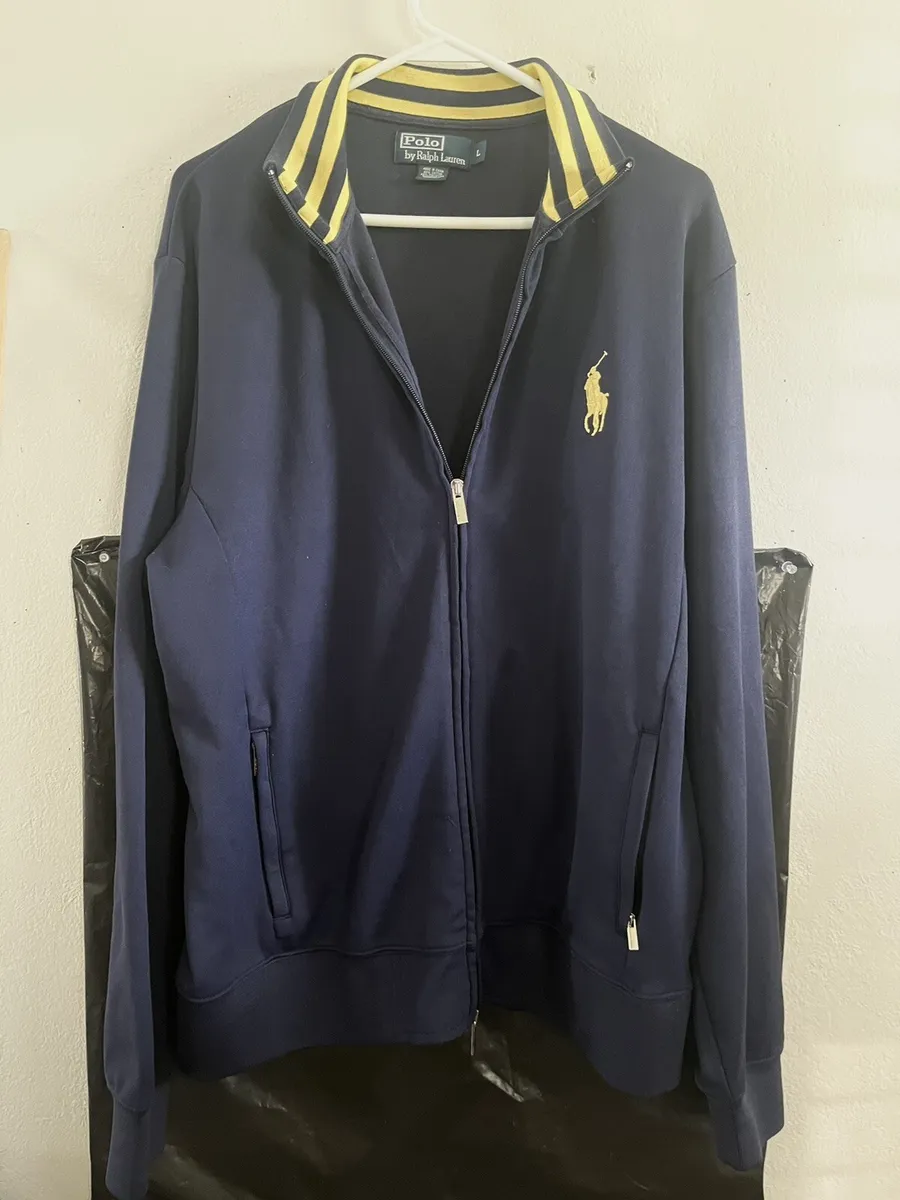 Vintage Polo Ralph Lauren Track Jacket Mens Large Blue Yellow Full Zip  Striped