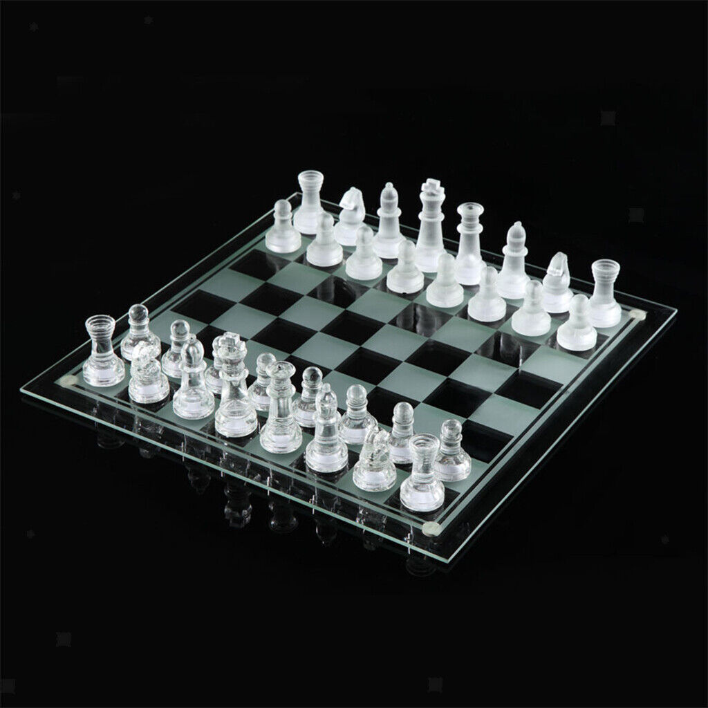 GROßES GESCHENK Glas Schach Spiel Set Glas Bord Matt Schach Stück 25cm 20cm