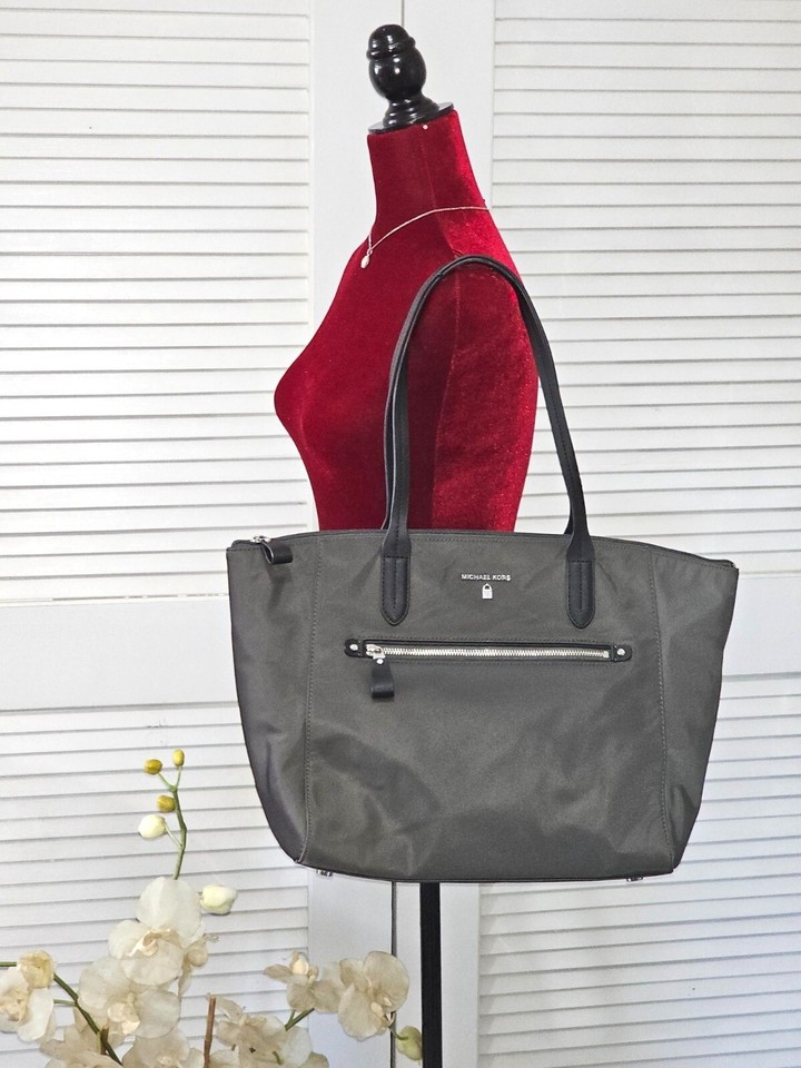 Michael Kors Women's Dark Grey Nylon Top Zip Tote Bag Size Large 1767