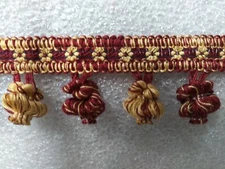 6 yards BALL FRINGE 2"- WINE RED/GOLD - Upholstery Pillow Drapery Fabric Trim