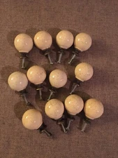 Vtg Lot Of 12 Ceramic Porcelain Drawer Pull Ivory Speckled Ball Cabinet Knobs