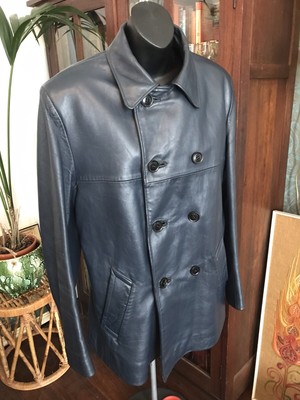 leather navy pea coat