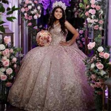 Rose Gold Quinceanera Dresses Sweetheart Evening Dresses Appliques Ball Gowns