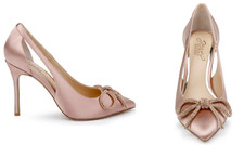 Jewel Badgley Mischka Gerry cutout stiletto pump crystal bow Blush heels Sz 7.5