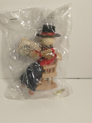 NOS Vintage Straw And Cloth Man in Wooden Rocking Chair  Christmas Ornament