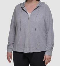 Calvin Klein Women Gray Ruched-Sleeve Zip Hoodie Plus Size 1X