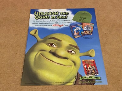 PEEP36 MAGAZINWERBUNG 11 X 8'' KELLOGG'S CEREAL: SHREK DER DRITTE DVD FILM