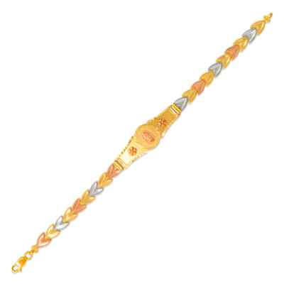 14K Tri Color Gold facettiert Diamantschliff Guadalupe ID Armband 6mm/13mm 7'' Kette