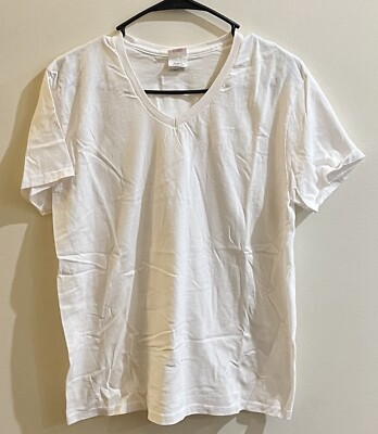 Hanes Women's Cotton Short Sleeve V-Neck Plain T-Shirt Top L