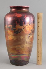 Antique WELLER LASA American Art Pottery Iridescent Landscape Sunset City Vase