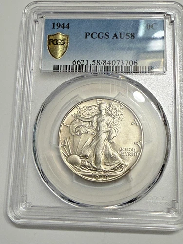 1944 WALKING LIBERTY SILVER HALF DOLLAR PCGS AU58 CLASSIC BLUE LABEL