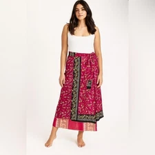 Boho Women's Skirt One Size Satin Silky Floral Bohemian Two-Layers Wrap