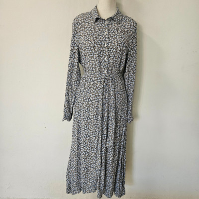 Teil Zwei Gr. M Midikleid Blau Blumen Viskose Langarm Knopfleiste EcoVero