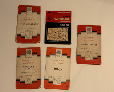 Lot of 5 Vintage Ordnance Survey Maps (One-Inch Series) + Bartholomew Map