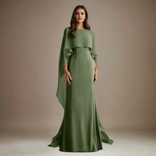 Elegant Mother of the Bride Dress Chiffon A-Line Floor-Length Cape Evening Gown