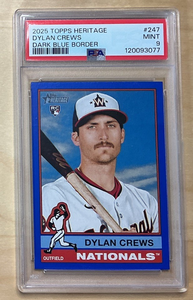 DYLAN CREWS 2025 TOPPS HERITAGE #247 DARK BLUE BORDER ROOKIE RC NATIONALS PSA 9
