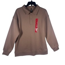 Mondetta Collared Pullover Sweatshirt Long Sleeve Natural Size Medium NEW