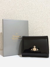 Vivienne Westwood 913VW107 Tri-Fold Wallet Enamel Snap Card Slots Black 9x11x3