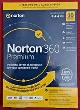 Norton 360 Premium 2025, 10 Devices (PC Mac Android iOS) 1 Year, Sealed Key Card