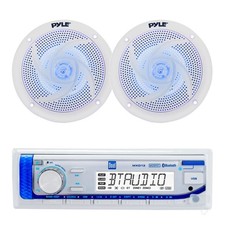 Marine Bluetooth Receiver, 2x 5.25" 180W Blue Flashing LED Boat Speakers White 