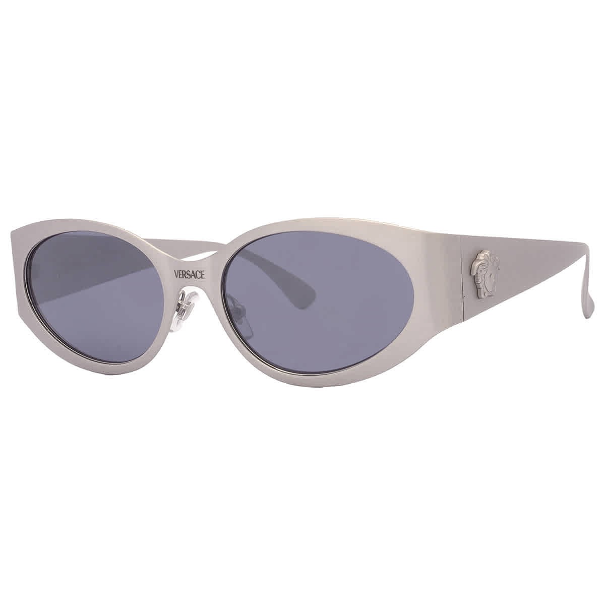 Versace Light Grey Mirrored Black Oval Ladies Sunglasses VE2263 12666G 56 thumbnail 3