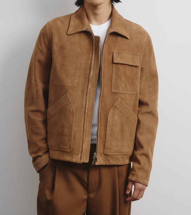Men Tan Racer Leather Jacket Pure Suede Motorcycle Size XS S M L XL XXL 3XL
