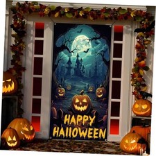 Happy Halloween Door Cover Scary Pumpkin Castle Door Banner for Outdoor Indoor