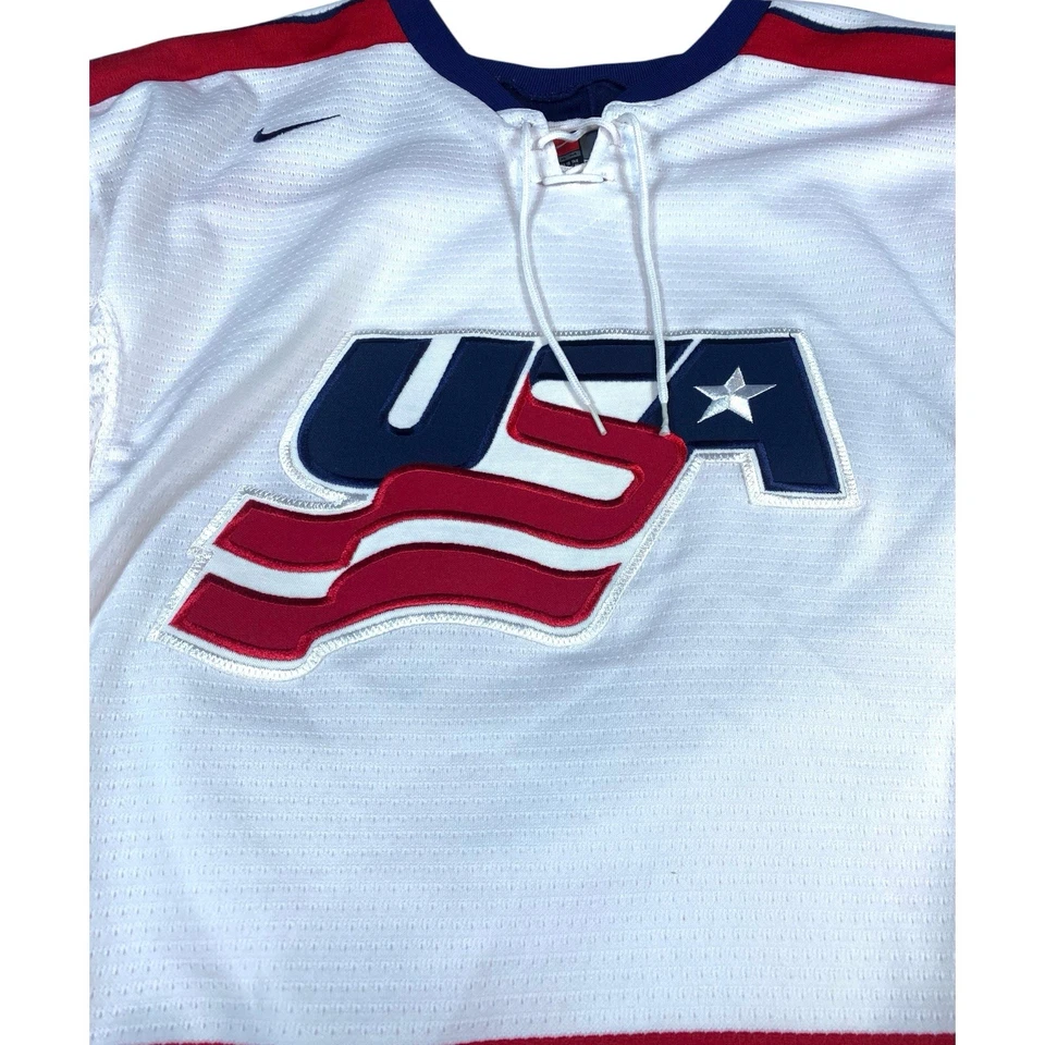 ВИНТАЖНЫЙ Nike команды США хоккей Джерси мужской размер большой белый выезд Олимпийских игр Америки - Изображение 2 из 4