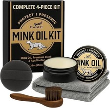 Mink Oil Leather Care Kit - Conditioner, Cleaner, Waterproof Formula, 4 Pieces