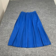 Vintage Worsted Wool Skirt Womens 10 Blue Pleated Midi High Waist Academic Mod