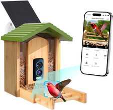 Smart Bird Feeder with Camera,Premium Bamboo Wood  2.5K UHD Ai-Powered Recognitio
