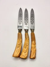 Antique Gaucho Knife Set (3) Hand Carved From Schmeiden Germany Stainless  