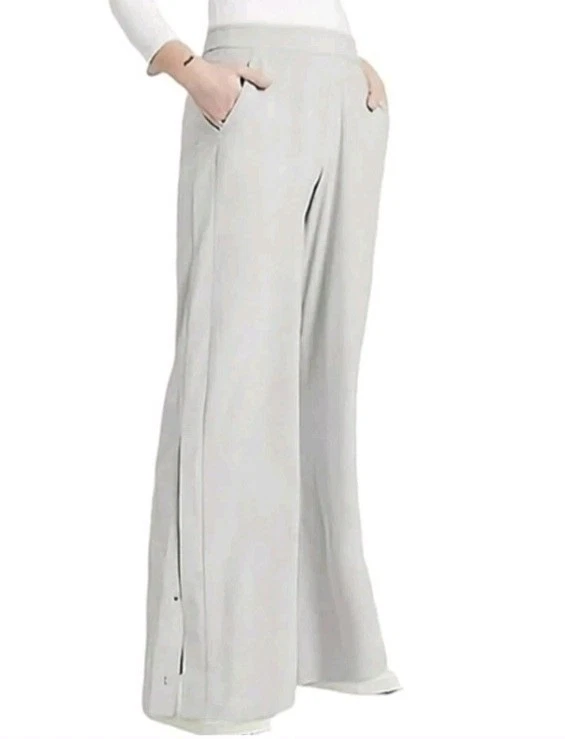 Athleta Gramercy Gray Trousers Pants Wide Leg Ankle Snap Buttons High Rise 16