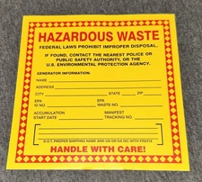 100 Yellow HAZARDOUS WASTE LABELS Stickers BA