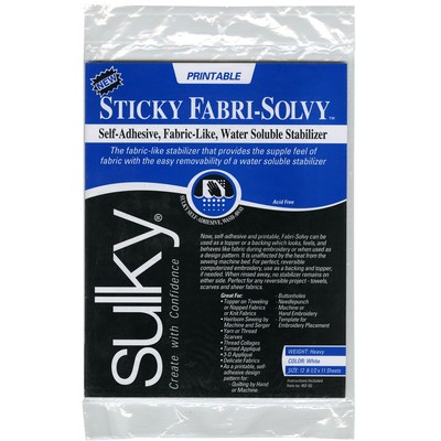Sulky 457-02 Sticky Fabri-Solvy Stabilizer-8.5''X11'' 12/Pkg