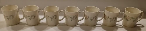 Set of 7 Vintage Arcopal Coffee Mugs Champetre Pattern Made in France