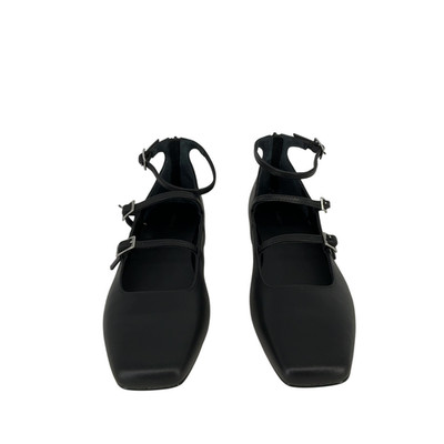 Quince Women Italian Leather Strappy Ballet Flat Black Shoes 8