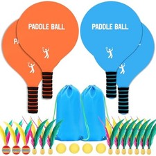 2 Beach Paddle Ball Sets - Funny Paddleball Rackets Game, Large Blue, Orange