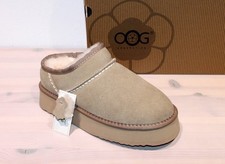OOG GENERATION Wildleder Slipper Leder Lammfell Hausschuhe Plateau Beige - Neu !